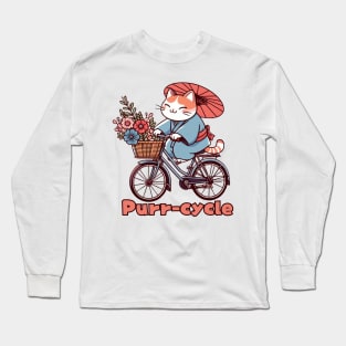 Japanese cat cycling Long Sleeve T-Shirt